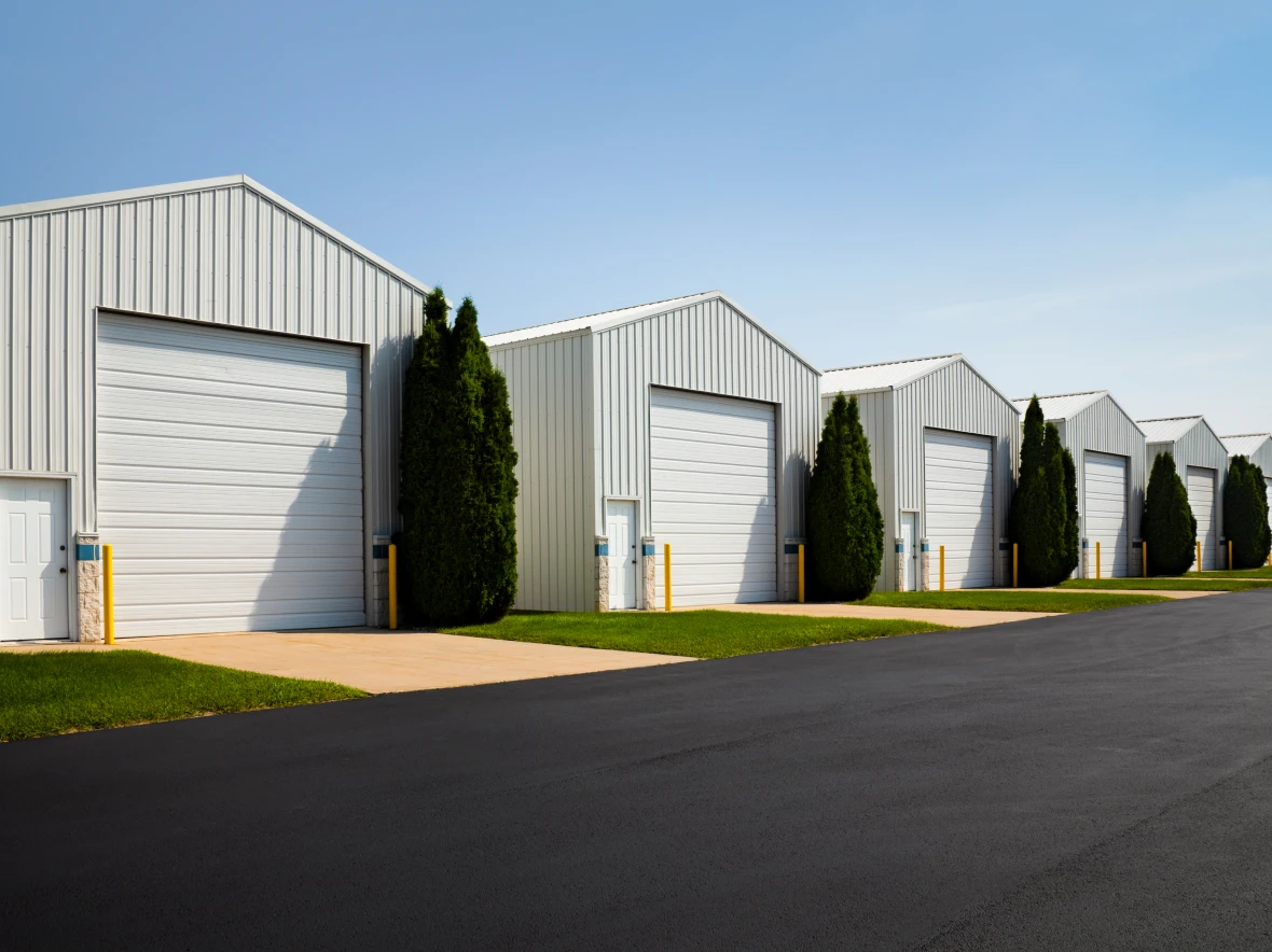Row of industrial storage units